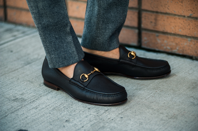 Black Loafers with Gold Accents