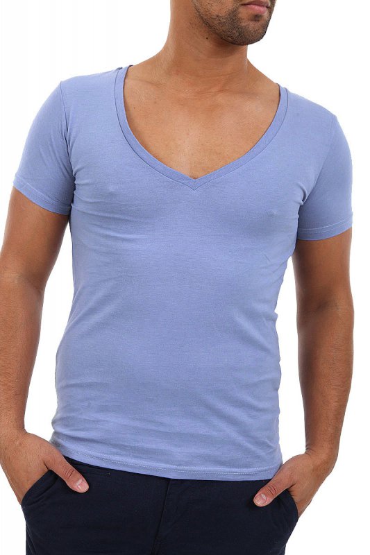 guy Wearing a nipple-showing V-neck