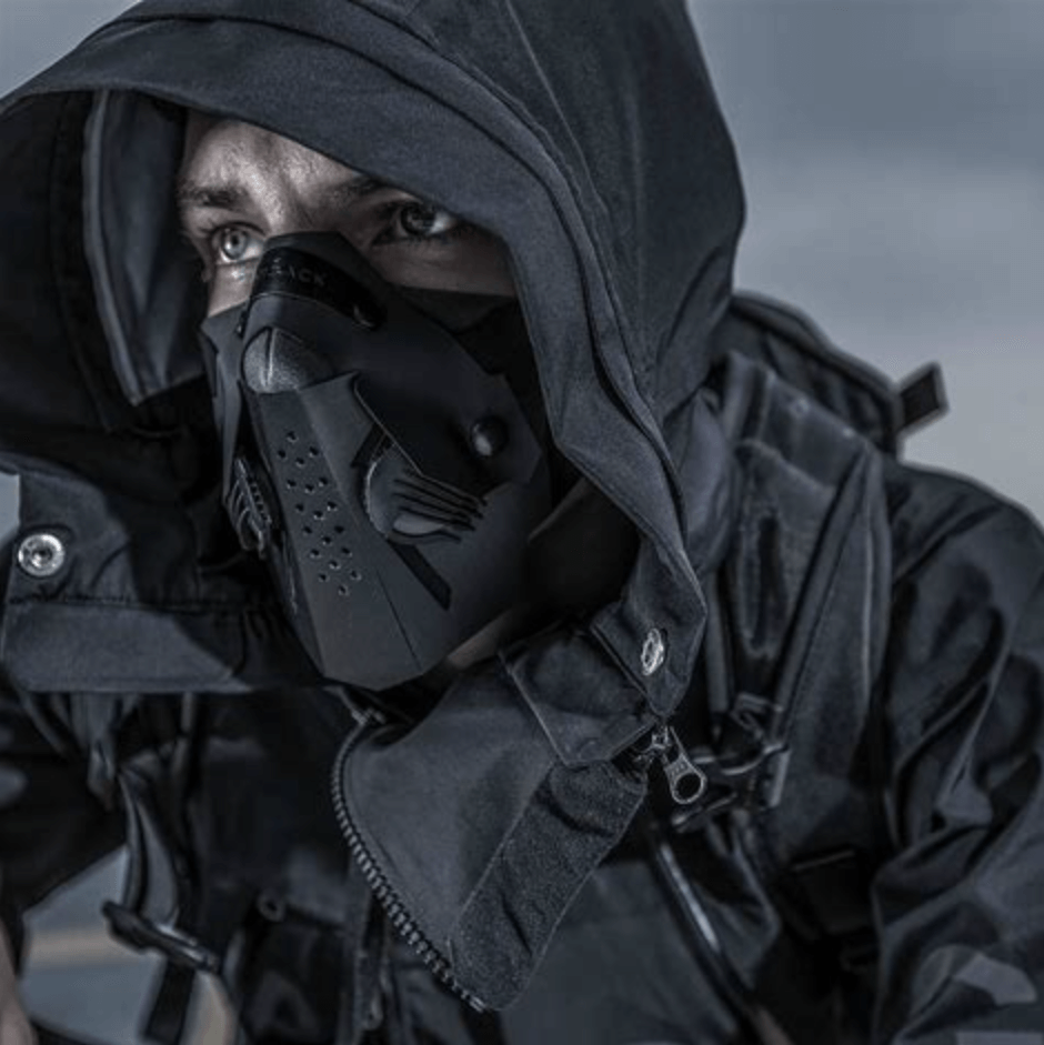 Man with techwear mask and hoodie