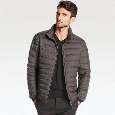 Male model wearing Uniqlo ultra light down jacket